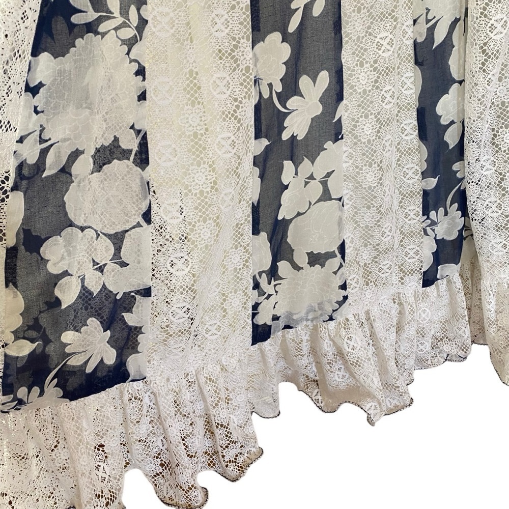 Vintage 70’s Blue And White Prairie Cottage Core Maxi Dress Women’s 10 Ruffle - Picture 6 of 16